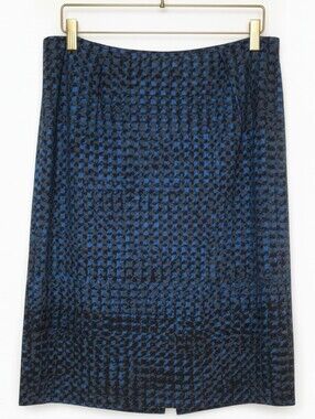 Lord & Taylor Abstract Houndstooth Inspired Blue and Black Printed Pencil Skirt